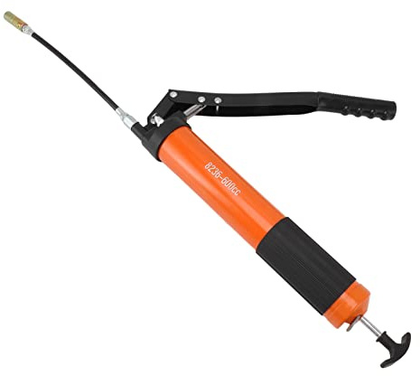 Akozon Pistolet Graisseur Manuel Robuste 600 CC – Pistolet Graisseur à Aspiration Haute Pression pour Camions, Pelles et Bulldozers (Double Piston Renforcé Orange)