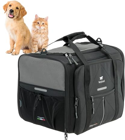 Ferplast Hundebox Voyager Carrier, Transportbox Katze, Hundetasche, verstellbare Griffe und Schultergurt, Sicherheitsgurt, beidseitige Öffnung, mit Kissen, max. 15 kg, 50 x 35 x 37 h cm, Schwarz