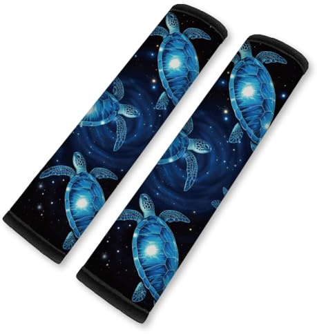 Lot de 2 coussinets souples pour ceinture de sécurité de voiture - Imprimé tortues de mer galaxie néon - Colorés - Coussin d'épaule de ceinture de sécurité de voiture - Pour une conduite confortable