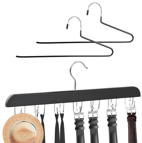 Gancio per cintura, in legno, girevole a 360°, porta cravatte con 14 ganci, accessori per cinture, canottiere, sciarpe, reggiseni, borse, viene fornito con 2 grucce per pantaloni a forma di Z, colore