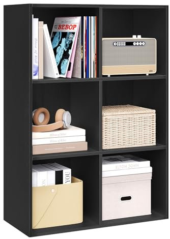 WOLTU Bücherregal mit 6 Fächern, Würfelregal Standregal, Regal für Wohnzimmer Arbeitszimmer Schlafzimmer Büro, Schwarz, 29x89x59,6 cm