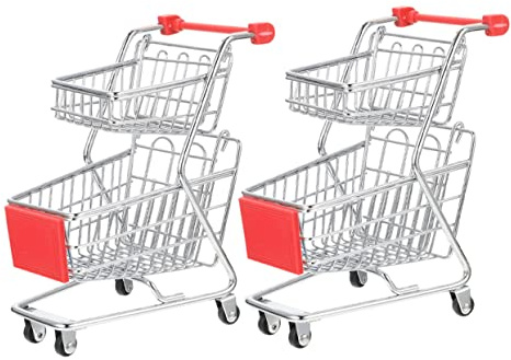 IMIKEYA 2pcs Mini Shopping Cart Simulation Trolley Handcart Models for Boys and Girls Toy Home Decorations Desktop Ornament