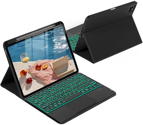 CACOE Funda Teclado para iPad Air 11 Pulgadas 2025/2024 (M3/M2) con Touchpad, Iluminación de 7 Colores, [Español] Teclado para iPad Air (7/6/5/4) Gen Magnético Desmontable, Negro