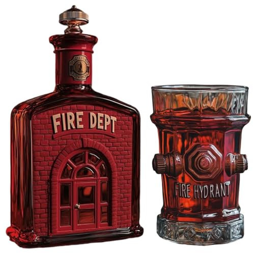 Decantador de whisky Fire Dept, botella de whisky con estatua de Firedept y juego de vasos de hidrante de alquiler, bombero único para cocina, oficina, bar, decoración de estante de vino