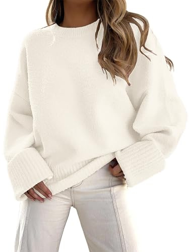 Jhsnjnr Women's Oversized Knitted Jumpers Long Sleeve Crew Neck Pullover Casual Chunky Sweater Fit Fall Winter Tops Apricot