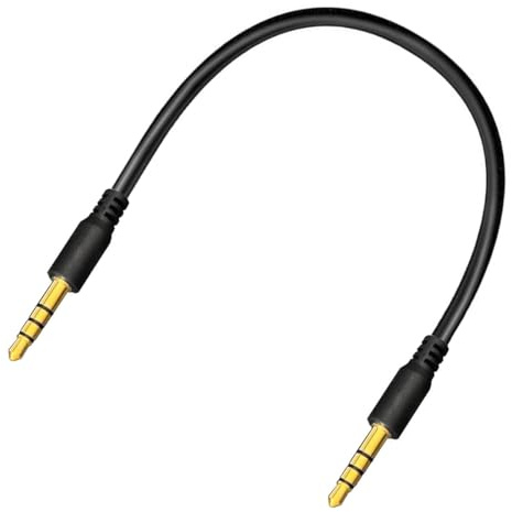 HTGuoji kort 3,5 mm TRRS ljudkabel, 17 mm 1/8 tum hane stereo jack kontakt förlängningskontakt för hörlurar, PS4, telefon, surfplattor, headset, PC, bärbar dator (15 cm) (ale to male)