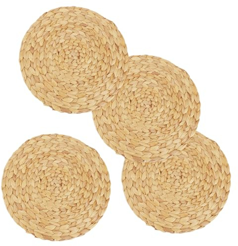 SEUICYNE 4er Set Platzset aus Wasserhyazinthe, 33cm Tischset Rund, Platzset aus Seegras 1cm, Tischuntersetzer Natur, Platzdeckchen Handgefertigte Geflochtene Tischmatte für Esstisch Besteck