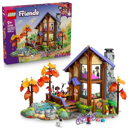 LEGO Friends Acogedora Cabaña Otoñal en el Bosque – Casa de Juguete en Miniatura con 4 Mini Muñecos, 2 Figuras de Mascotas, Animales y Accesorios – Regalo de Cumpleaños para Niñas de 9+ Años – 42705