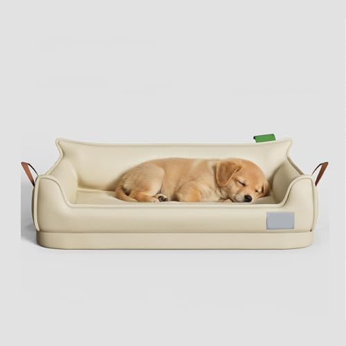YPDOPORA Hundebettsofa Aus Leder, Orthopädisches Hundebett Klein, U-Förmiges Polstersofa Für Haustiere Mit Abnehmbarem, Wasserdichtem Bezug, Rutschfester Unterseite Für Kleine Haustiere,Beige,L