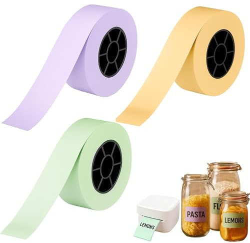 Thermoetiketten, selbstklebend, 50 x 30 mm – 3 Rollen farbig (Orange, Grün, Violett), ohne Tinte, kompatibel mit Thermodruckern