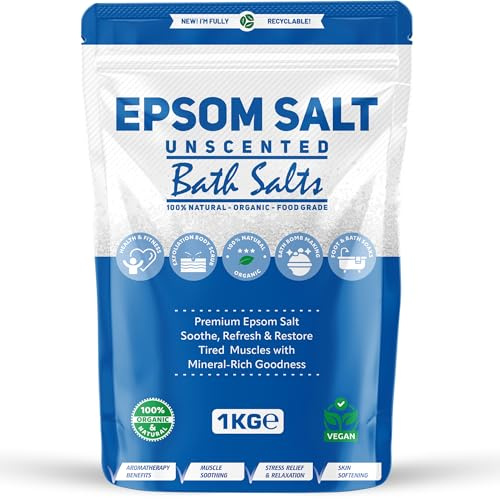 Epsom Bath Salts 1kg – Unscented | Pure Natural Magnesium Sulphate | Calming Bath & Foot Soak for Deep Relaxation, Sleep Support & Muscle Recovery (Pack of 1)