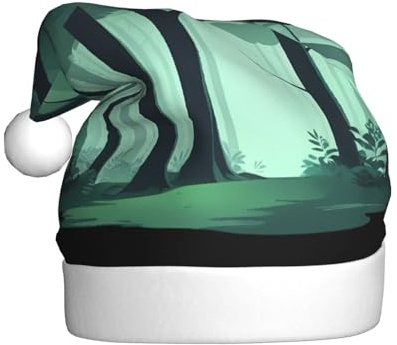 WHJHBD Chapeau de Noël en peluche imprimé forêt sombre pour homme et femme, chapeau de Noël pour adulte Nouvel An