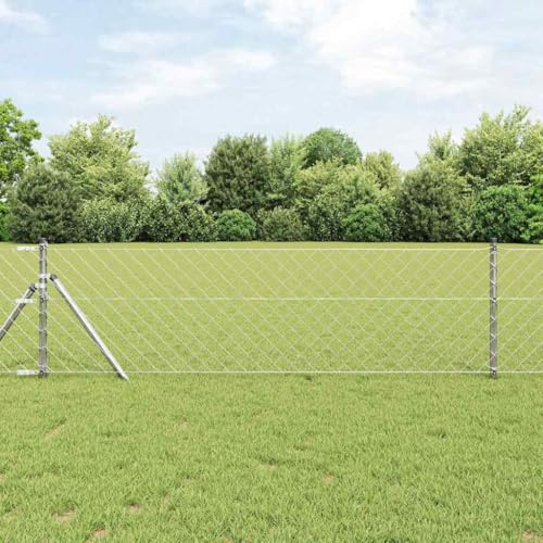 Privacy Fence, Chain Link Fence with Posts, Silver, 0.8 x 25 m, Steel for Camping and Pond