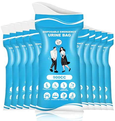 DOINEUFL 12 Stück Urinbeutel für unterwegs Frauen, 900ml Taschen WC Frauen für Auto, Mobile Toilette Auto, Auslaufsichere Notfall Toilette für Camping & Stau (Blau2)