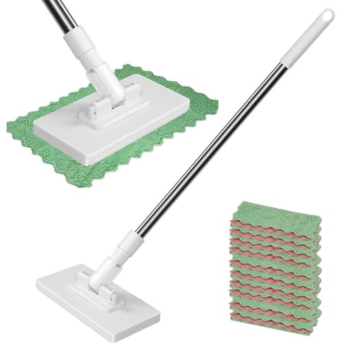 1. Heavy Duty Mop with 12 Washable Cloths, 40 Adjustable Handle Floor with & Locking for Hardwood Floors Multi Sweeper with Long Handle for Bathroom Kitchen Under Furniture