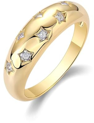 Ring Zeigefinger Damen, Freundschaftsringe Freundinnen Sterne mit Moissanit 9K Gelbgold Größe 45 (14.3)