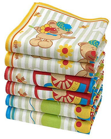 Merrysquare - 6 Niño Pañuelos - 100% Algodón- 27 centimetros (Teddy)