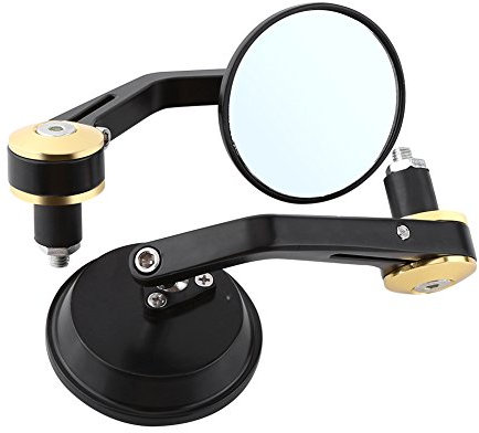 Qiilu 1 paire Rétroviseur de moto rond, Rétroviseurs de bout de guidon rond universels 7/8 pour moto Sidemirror Gold