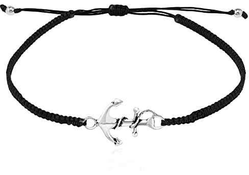 AeraVida Nautical Anchor .925 Sterling Silver Charm on Adjustable Cotton Rope Bracelet | Symbolic Maritime Rope Jewelry for Men and Women | Boho Ocean-Inspired Wrist Accessory