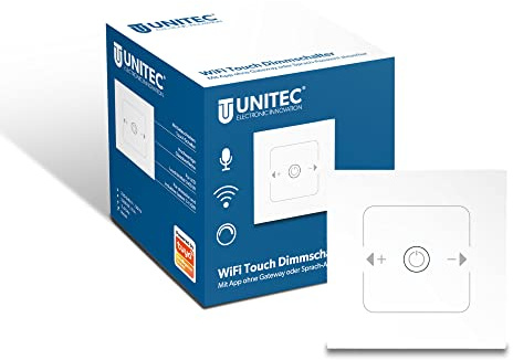 UNITEC WiFi Touch-dimmer, kontroll via smartphone, surfplatta eller en knapptryckning, touch-funktion, med tidsprogram, integrerad belysning, vit