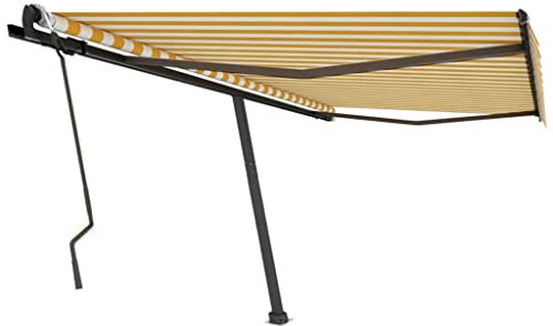 vidaXL Freestanding Manual Retractable Awning Folding Arm Manual Retractable Awning Patio Outdoor Garden Balcony 400x300 cm Yellow/White