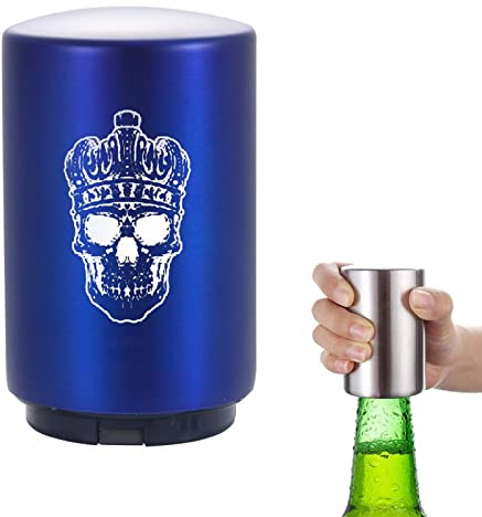 Magnetic Bottle Opener,Stainless Beer Bottle Cap Opener Push Down Automatic Beer Bottle Openers Magnetic,Beer Gifts for Men,Kitchen Gadgets. (Blue Flower)