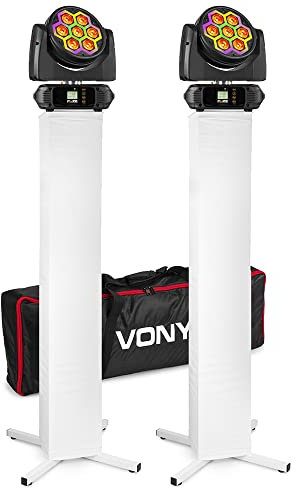 beamz Fuze712 Moving Head Wash Lights DJ Lighting Package with RGBW & Neon SMD LED Effects, Adjustable Podium Stands & DMX Control for Events, Weddings & Stage Shows Complete Set