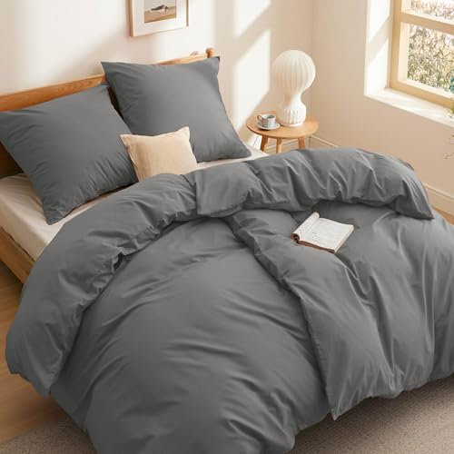 BEDSURE Bettwäsche 135x200 Baumwolle 4teilig - Bettwäsche-Sets Grau Bettbezug 2er Set mit 2 Kissenbezüge 80x80 cm, Oeko-TEX Bedding Anthrazit mit Reißverschluss