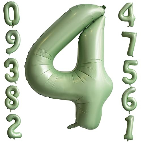 Palloncino Numero 4 Verde Salvia Palloncini Numero 40 Pollici in Lamina di Elio Palloncini Verde Oliva per Feste di Compleanno Anniversario Baby Shower Decorazioni per Feste a Tema Foresta