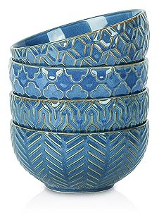 Sureasy Ceramic Ice Cream Bowls Set of 4-12 oz Blue Small Dessert Bowls for Kitchen, Perfect for Rice, Fruit, and Sauce, Microwave & Dishwasher Safe