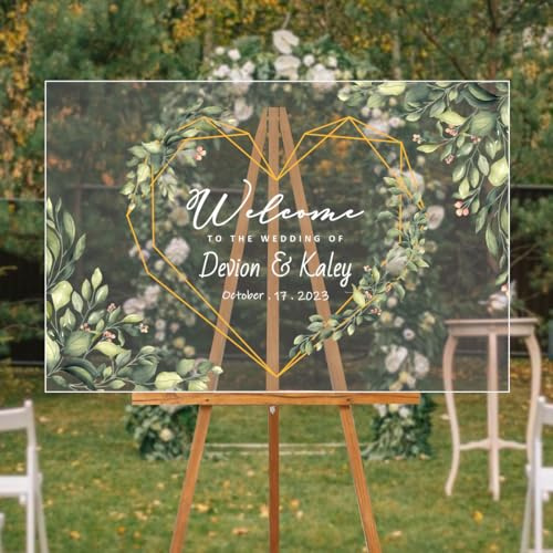 Carte de bienvenue pour mariage en acrylique, avec nom personnalisé, panneau avec inscription Welcome to our wedding, pour entrée, jardin, salle de réception, porche (carte de bienvenue en acrylique