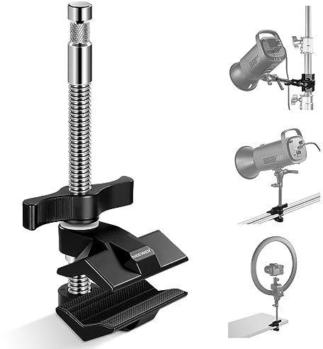 NEEWER 6 Griffe Étau en Acier avec Goujon de 5/8,Mâchoire Réglable en Aluminium, Coussinet en Caoutchouc de Support C,Anti-Torsion,Poignée Rotative pour Lumière Vidéo LED Softbox,UA040
