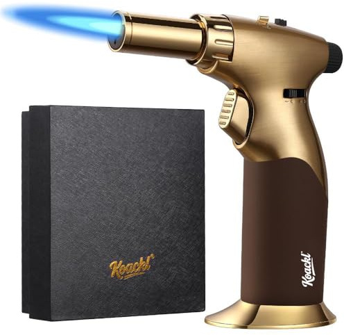 KOACKL Dual Flame Butane Torch Lighter, Refillable Kitchen Torch, Adjustable Flame with Ignition Lock Mini Blow Torch for Cooking, Creme Brulee, Soldering, Welding (Butane Gas Not Included)