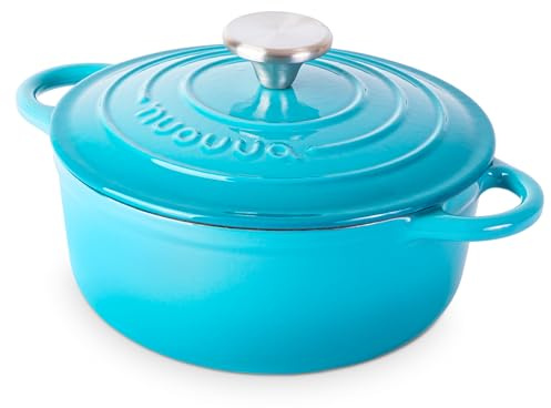 Gusseisen-Ofentopf mit Deckel – Emaille-Kochtopf mit Antihaft, Ofenfest – Blau, 2.0 Liter, 20 cm – von Nuovva