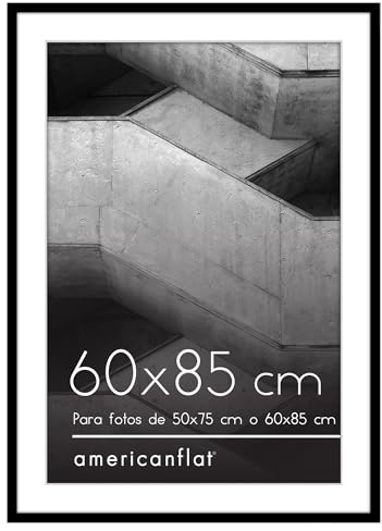 Americanflat Cornice 85x60 cm Nera - Cornice 50x75 cm con Passepartout o 60x85 cm Senza Passepartout - Portafoto con Bordo Sottile in PVC e Pannello Protettivo in Plastica