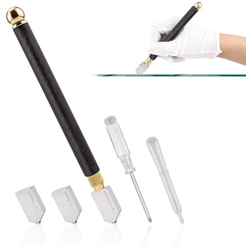 Glass Cutting Tools, Glasschneider 2mm-20mm, Glasmesser, Glasschneider Fensterglas, Glas Messer, Glasschneide-Werkzeug Mit Ergonomischer Griff Und Austauschbaren 3 Hartmetall-Schneidköpfen