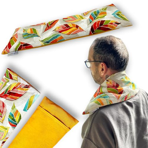 Saco Térmico de Semillas para Microondas - 50 x 16 cm - Doble Uso Frío o Calor - Alivio Natural para Cólicos y Dolor Muscular - Relleno de Trigo y Lavanda - Estampado Hojas - SACOTERAPIA