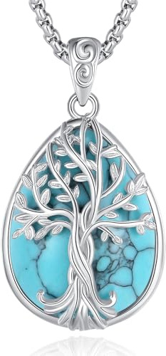 EUDORA Harmony Ball Collar Árbol de La Vida y Piedra de Luna Turquesa para Mujer Plata de Ley 925, Colgante Árbol de La Vida Mariposa Clavel Joyería Original Regalo para Mujer Madre Mama,18+20