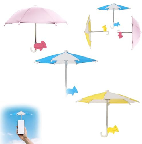 CocCCoon 3 Sets Phone Umbrella, Outdoor Mobile Phone Stand, UV Protection, Anti-Glare, Coolness, Piggy Suction Cup (Yellow, Blue, Pink)