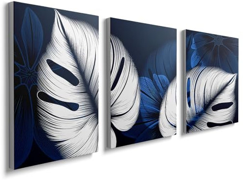 Set of 3 Wooden Framed Canvas Wall Art Plants Canvas Prints Abstract Painting Poster Wall Pictures for Living Room Bedroom Hallway Stairs Wall Decoration Ready To Hang 30x40cm x3pcs GYH0106