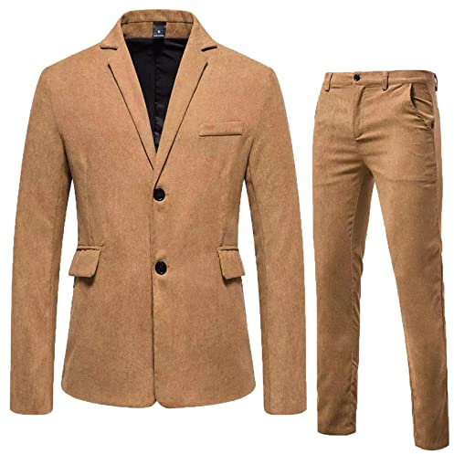 Herren Casual Cord Anzug Set, Hochzeit Party Anzug Set für Männer, Blazer und Hose, Herbst- und Wintermode, bequemes Business-Outfit, vielseitige Bürokleidung, Smart Casual Style, khaki, M