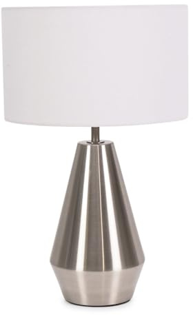 ValueLights | Silver Metal Touch Dimmer Table Lamp with White Drum Shade | Home Décor, Bedside & Desk Lamp