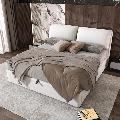 Jtyca Polsterbett 180x200, Doppelbett Bett mit Stauraum Schublade und Kopfteil, Hydraulische Stauraumbett mit Bettkasten zur Aufbewahrung und Lattenrost, Samt, Weiß, (Ohne Matratze)