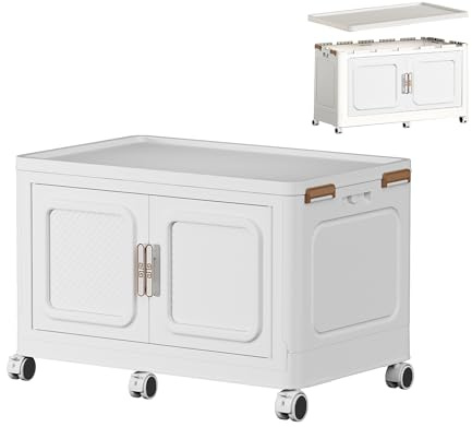 MECORLOR Aufbewahrungsbox mit Deckel & Rollen | 84 cm Stapelbare Organisationsbox für Kleiderschrank | Platzsparende Aufbewahrungskiste mit Rollen (PL84-C1)