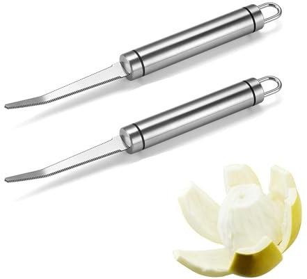MAYOKIAAR 2Pack Grapefruitmesser Edelstahl, Zitrusfrüchte Schäler, Gebogene Grapefruitmesser aus Edelstahl mit gezackten Zähnen, Obstmesser mit gezackten Zähnen,Küchenmesser