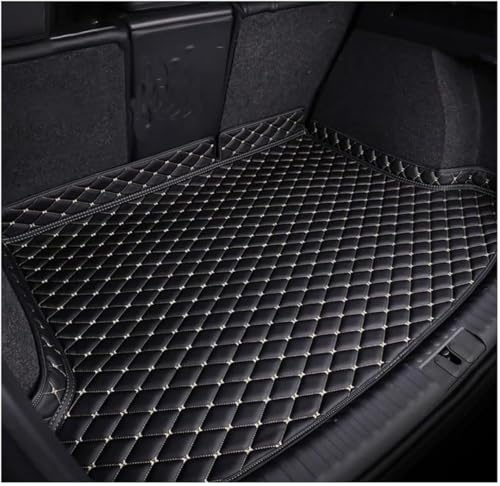 LIMINFACAI Auto Leder Kofferraummatten für Cupra Ateca (Single Ear) 2018-2024+, rutschfest Staubdicht Schutzmatte Kofferraumschutz Kofferraumwanne Teppich,A/Black-Beige