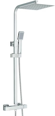 HARNART Bathroom Thermostatic Shower Mixer Set and with Adjustable 8 inch Overhead Rainfall Shower Head Twin Head,Bath Bar Mixer Shower with Rainfall Showerhead,Chrome