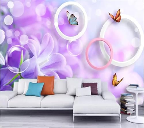 XLMING Fleur Violette Cercle Géométrique Papillon 3D Papier Peint Décoration Manger Adulte Intérieure Salon Canapé Chambre Fond TV Mur-200cm×140cm