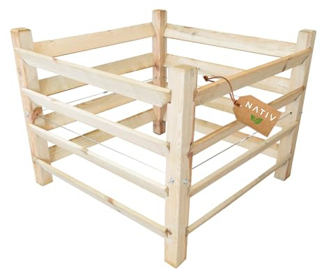 NATIV Komposter Garten, Holzkomposter Stecksystem, Gartenkomposter 100 x 100 x 80 cm, Komposter aus zertifiziertem Holz, Steckkomposter für den eigenen Kompost