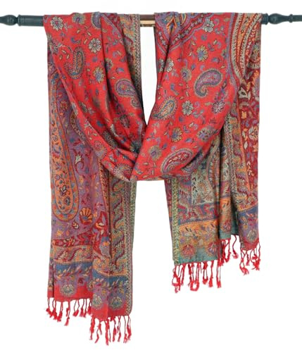 GURU SHOP Indischer Schal, Stola mit Paisley Muster, Schultertuch | Wunderbar weicher Schal aus 100 % Viskose, vielseitig kombinierbar, seidig leicht, beidseitig tragbar, elegantes Design.